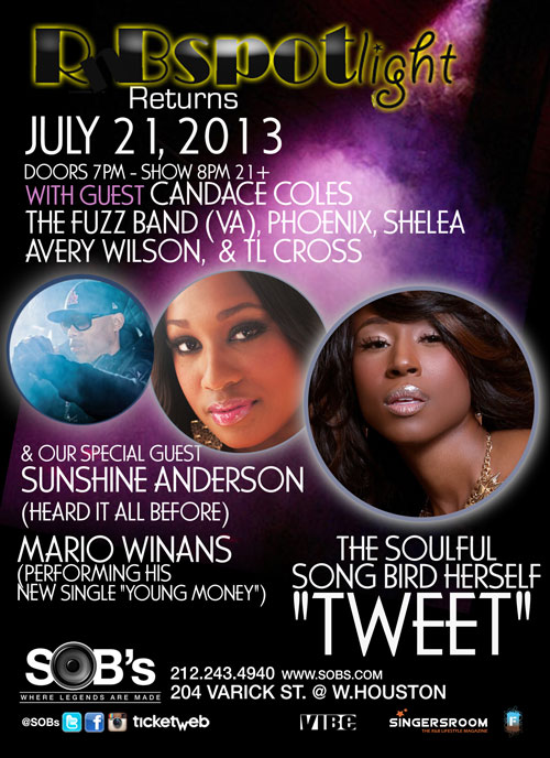 Ticket Giveaway: RnB Spotlight at SOB's with Tweet, Mario Winans & More July 21